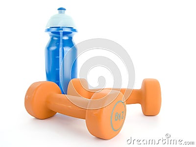 Fitness dumbbell and water bottle Stock Photo