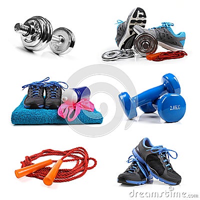 Fitness equipment objects isolated on white Stock Photo