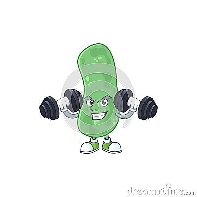 Fitness exercise enterobacteriaceae cartoon character using barbells Vector Illustration
