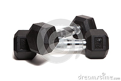 Fitness exercise equipment dumbbell weights Stock Photo