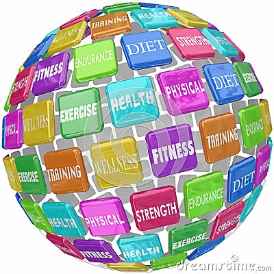 Fitness Exercise Physical Health Words Globe Ball Stock Photo