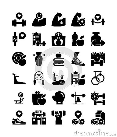 fitness exercise solid glyph web icon pack Vector Illustration
