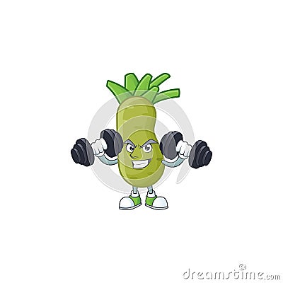 Fitness exercise wasabi mascot icon with barbells Vector Illustration