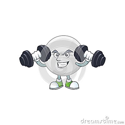 Fitness exercise white pills cartoon character using barbells Vector Illustration