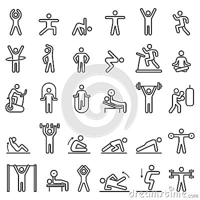 Fitness exercise workout line icons set. Vector illustrations Vector Illustration