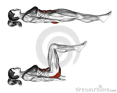 Fitness exercising. Ab draw leg side. Female Stock Photo