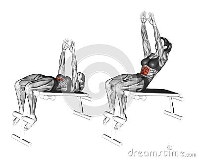 Fitness exercising. Decline Ab Reach. Female Stock Photo