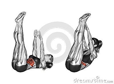 Fitness exercising. Flexion of the body with a compound of the hands and feet. Female Stock Photo