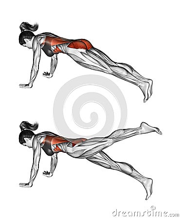 Fitness exercising. Hip extension in position Strap. Female Stock Photo