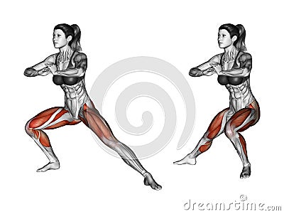 Fitness exercising. Side lunges. Female Stock Photo