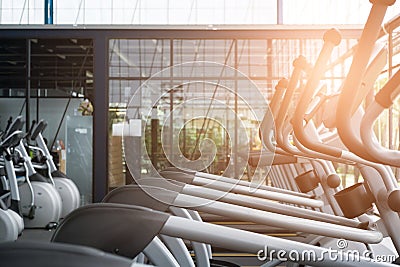 fitness facility center, gym interior, health club with sports t Stock Photo