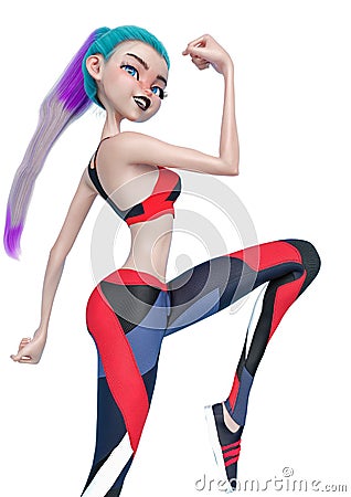 Fitness girl cartoon happy warm up in a white background Cartoon Illustration