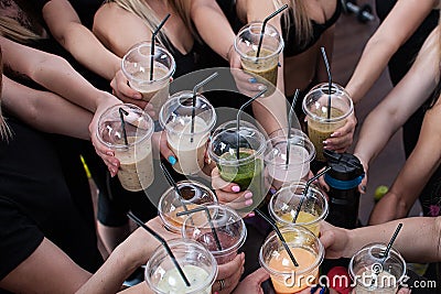 Fitness girl drinking a smoothie smoothies after sport Stock Photo