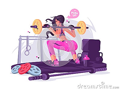 Fitness girl in gym Vector Illustration