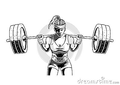 Fitness girl with heavy barbell Vector Illustration