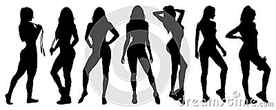 Fitness girl posing. Sport girls. Black Silhouette. Isolated Vector Illustration