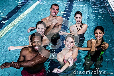 Fitness group doing aqua aerobics Stock Photo