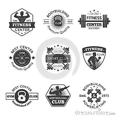 Fitness Gym Emblems Set Vector Illustration