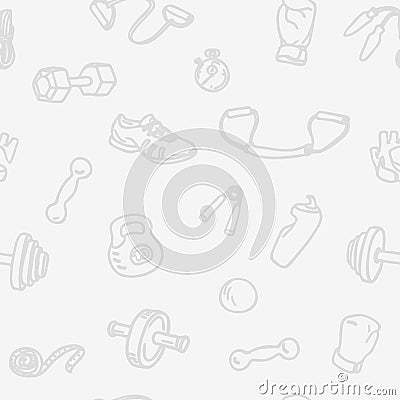 Fitness and gym hand drawn seamless pattern. Light sports vector background Vector Illustration