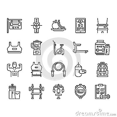 Fitness and gym icon set Vector Illustration