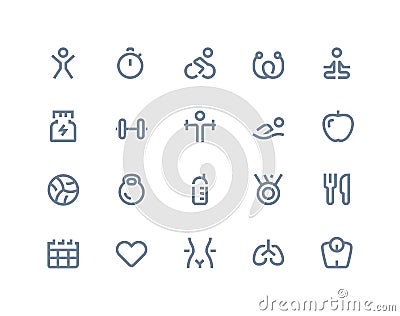 Fitness and gym icons. Line series Vector Illustration