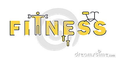 Fitness Gym logo template. Lettering and sports symbols sign isolated on white Cartoon Illustration