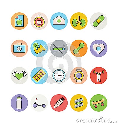 Fitness and Health Colored Vector Icons 6 Stock Photo