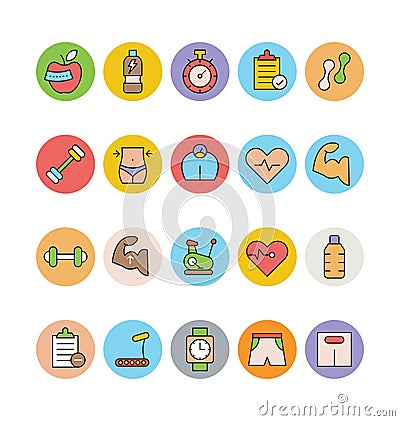 Fitness and Health Colored Vector Icons 7 Stock Photo