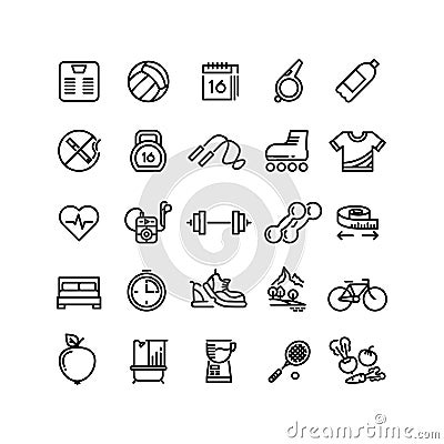 Fitness health sport vector outline icons Vector Illustration