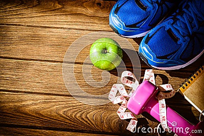 Fitness, healthy and active lifestyles Concept, dumbbells, sport Stock Photo