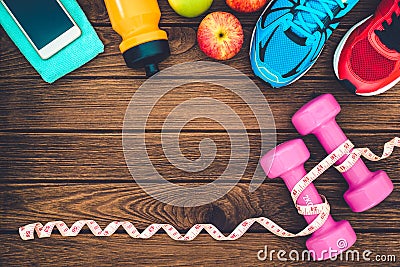 Fitness, healthy and active lifestyles Concept, dumbbells, sport Stock Photo