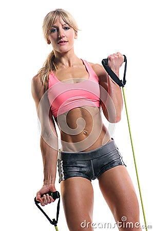 A fitness instructor with exercise bands Stock Photo