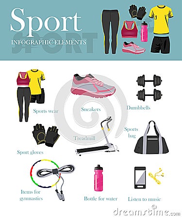 Fitness isolated icons set and banner. Sport Vector Illustration