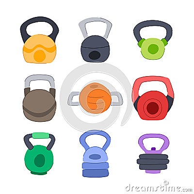 fitness kettlebell set cartoon vector illustration Vector Illustration