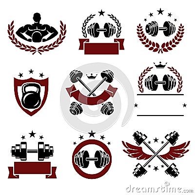 Fitness labels and icons set. Vector Vector Illustration