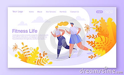 Healthy lifestyle concept for website or web page. Fitness character run, training workout, cardio sport. Vector Illustration