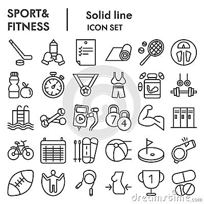 Fitness line icon set. Sport signs collection or sketches, logo illustrations, web symbols, outline style pictograms Vector Illustration