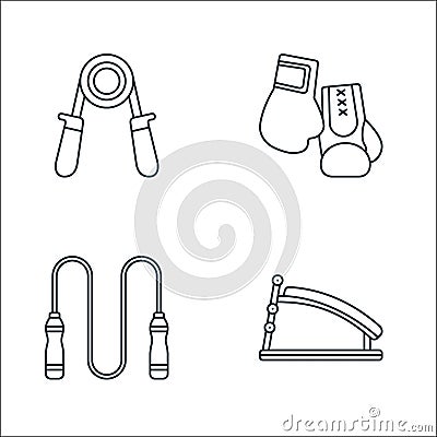 Fitness line icons. linear set. quality vector line set such as sit up, jumping rope, boxing gloves Vector Illustration