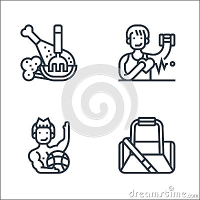 fitness line icons. linear set. quality vector line set such as gym bag, bodybuilding, heart rate Vector Illustration