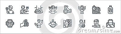 fitness line icons. linear set. quality vector line set such as gym bag, bodybuilding, heart rate, sport watch, planning, diet Vector Illustration