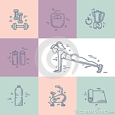 Fitness line icons Vector Illustration