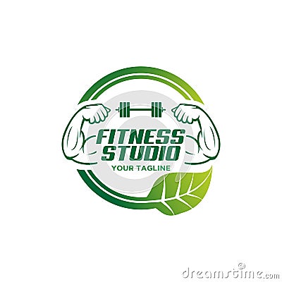 Fitness logo with natural style and strength and health Stock Photo