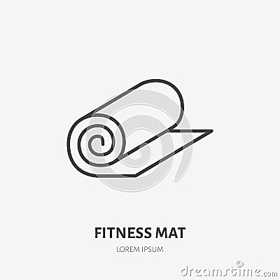 Fitness mat roll flat line icon. Yoga carpet sign. Thin linear logo for sport equipment store Vector Illustration