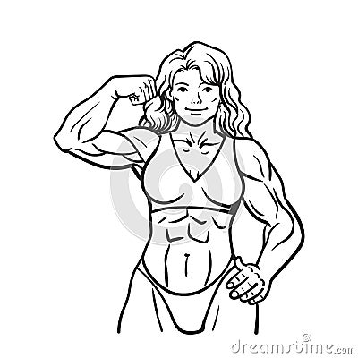 Fitness muscle girl shows biceps cartoon Cartoon Illustration