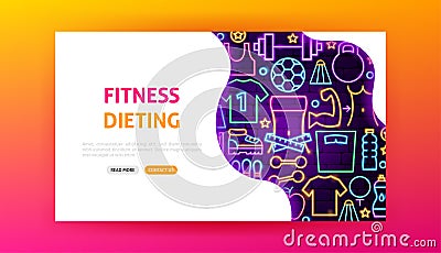 Fitness Neon Landing Page Vector Illustration