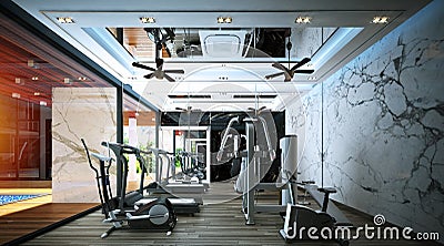 Fitness room design ,interior of modern style Cartoon Illustration