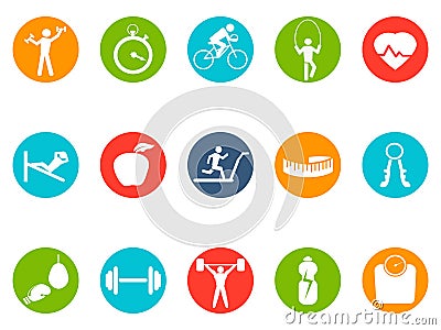 Fitness round buttons icons set Vector Illustration