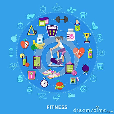 Fitness Round Flat Composition Vector Illustration