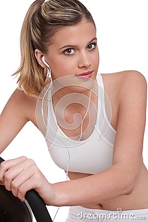 Fitness series - Woman with headphones exercising Stock Photo