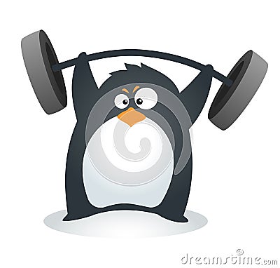 Fit Penguin Weight Lifting Vector Illustration